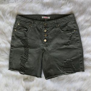 Refuge Army Green Denim Shorts